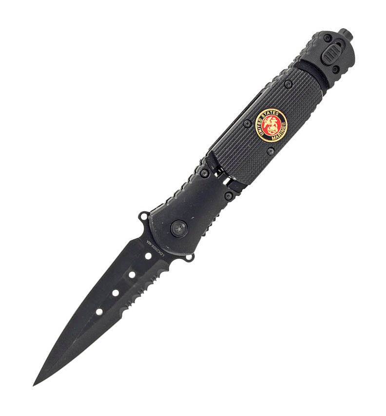 MARINES Tactical Survival Combat KNIFE Spring Assist With Built In LED FLASHLIGHT - TOPHATTER'S ARMORY DEALS