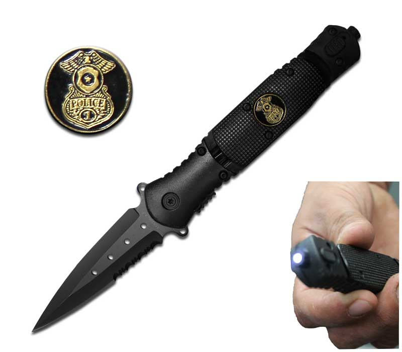 POLICE Tactical Survival Combat KNIFE Spring Assist With Built In LED FLASHLIGHT - TOPHATTER'S ARMORY DEALS
