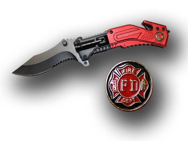 Fire Fighter Rescue Folder Spring Assist Knife With LED Light
