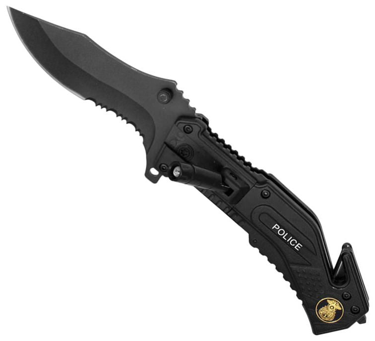 Police Rescue Folder Spring Assisted Knife With LED Light - TOPHATTER'S ARMORY DEALS