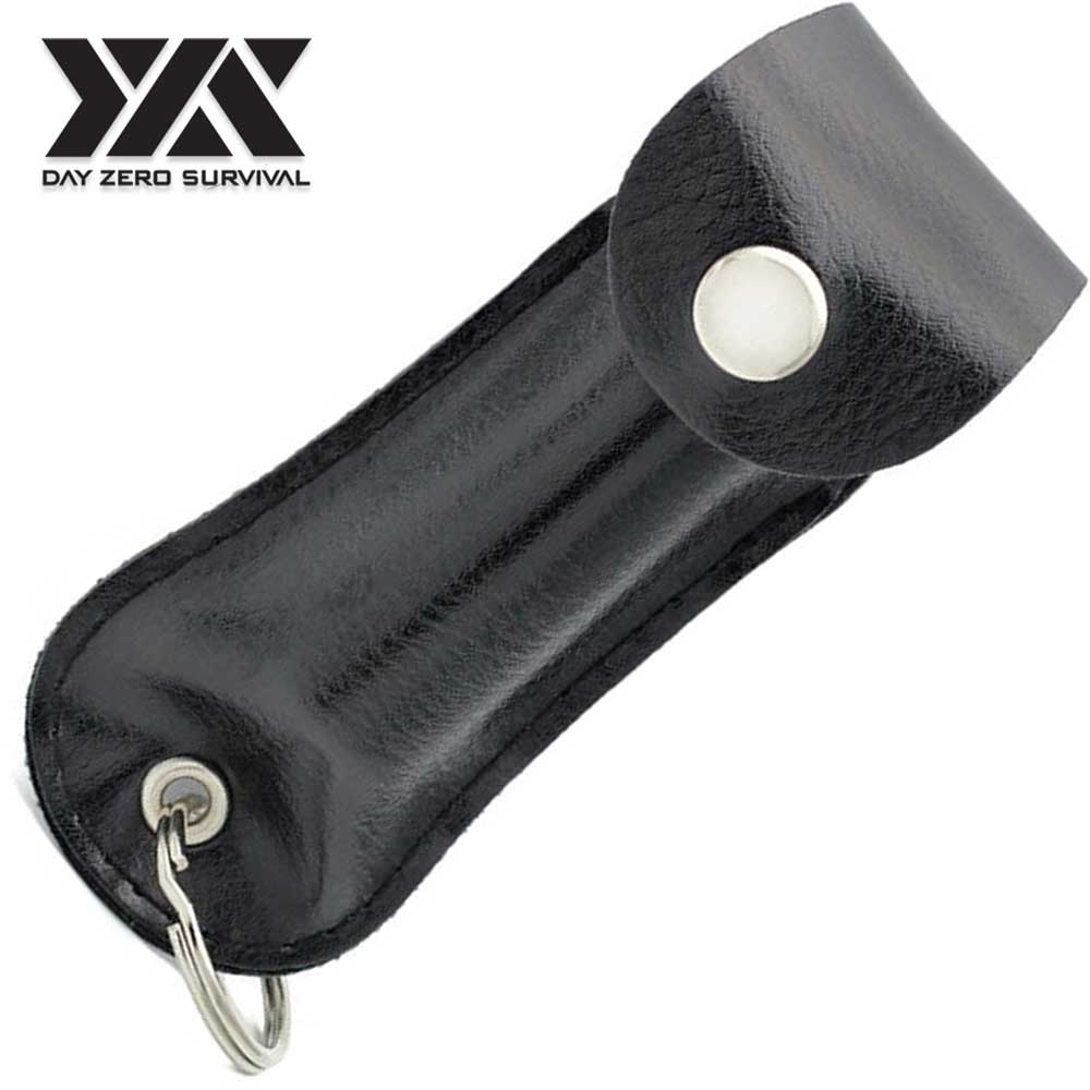 DZS Defense Pepper Spray, Max Strength OC - Black Keychain Leather Case