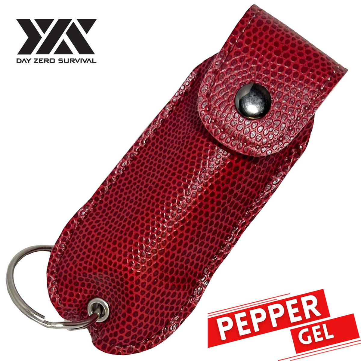 DZS Tactical Defense Pepper Gel - Red Snake Skin Pattern Leather Case - TOPHATTER'S ARMORY DEALS