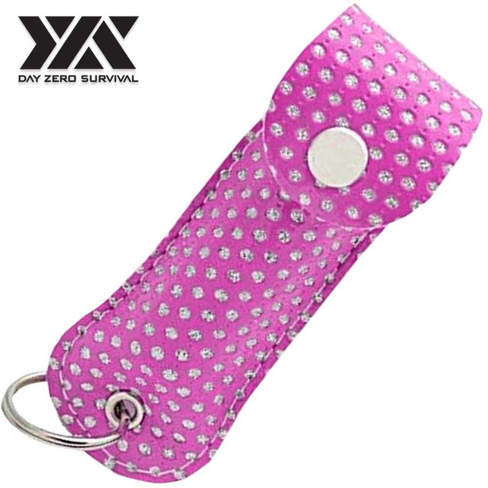 DZS Police Grade Max Strength Pepper Spray Keychain Leather Case | Pink Bling