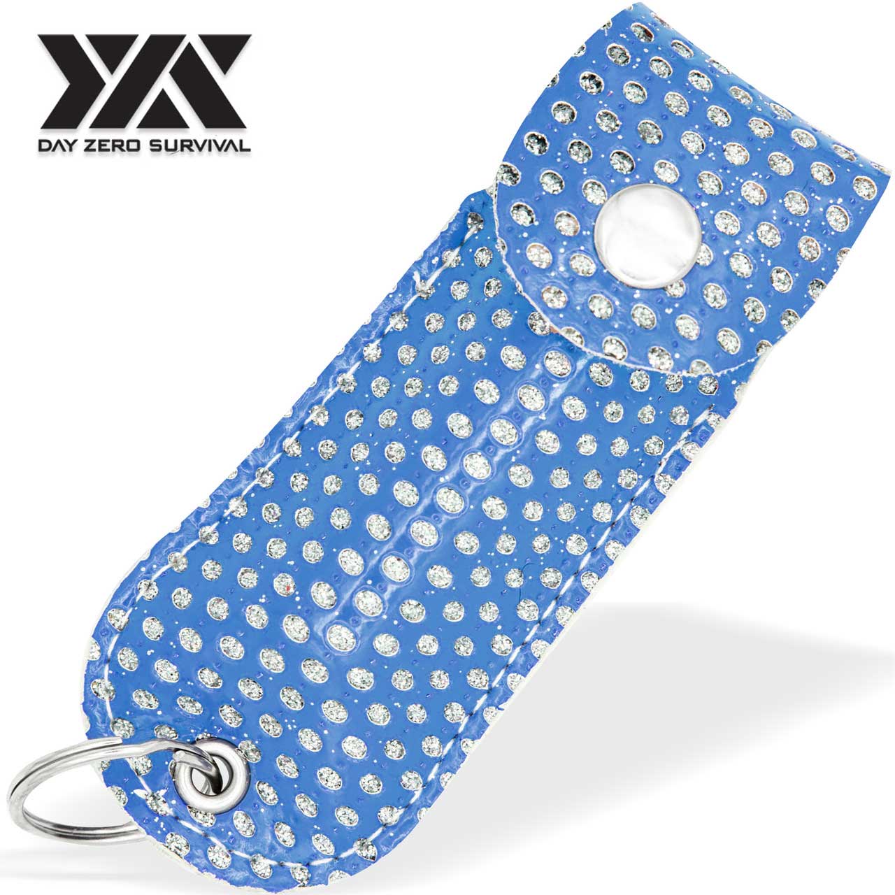 DZS Police Grade Max Strength Pepper Spray Keychain Leather Case | Blue Bling