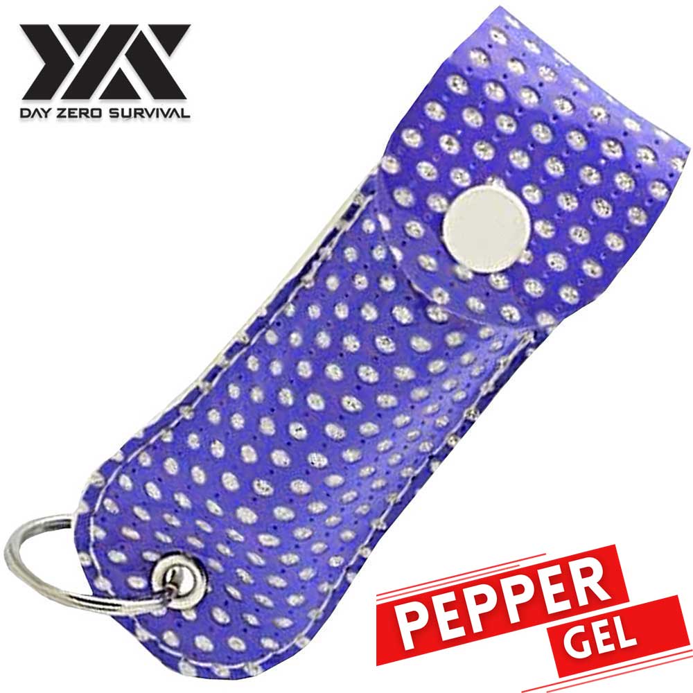 DZS Tactical Defense Pepper Gel - Purple Bling Keychain Leather Case - TOPHATTER'S ARMORY DEALS