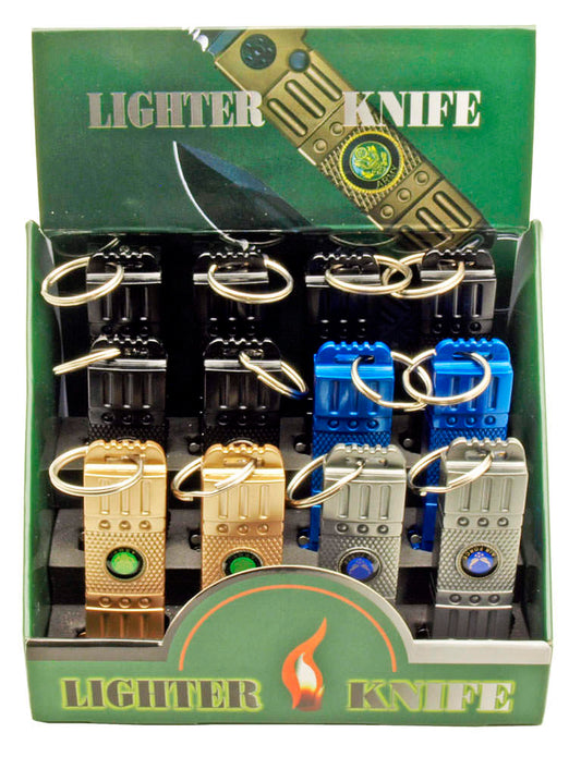 12 Pcs Lighter Mini Auto Knife Set in Display Box Armed Forces