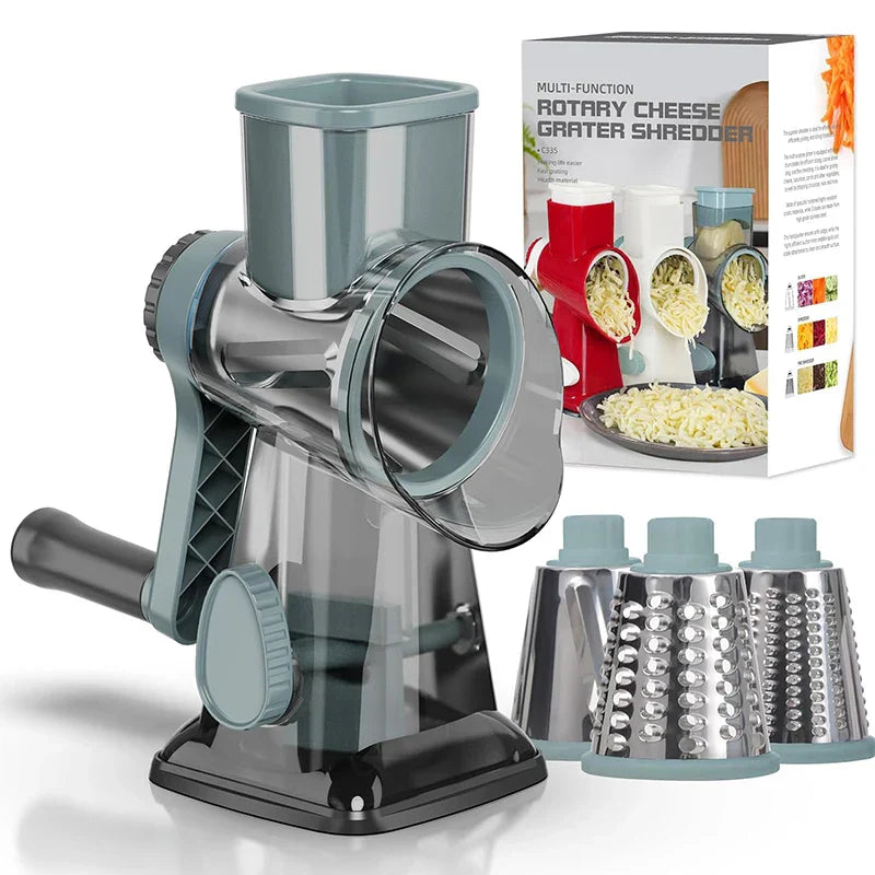 3-in-1 Rotary Cheese Grater – Versatile Manual Vegetable Slicer & Nut Grinder (Blue)