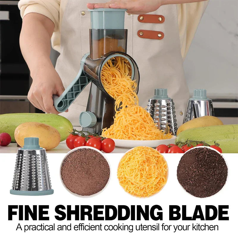 3-in-1 Rotary Cheese Grater – Versatile Manual Vegetable Slicer & Nut Grinder (Blue)