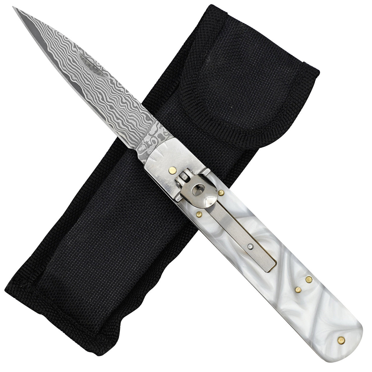 Killing Moon Automatic Damascus Steel Lever Lock Switchblade Knife - TOPHATTER'S ARMORY DEALS