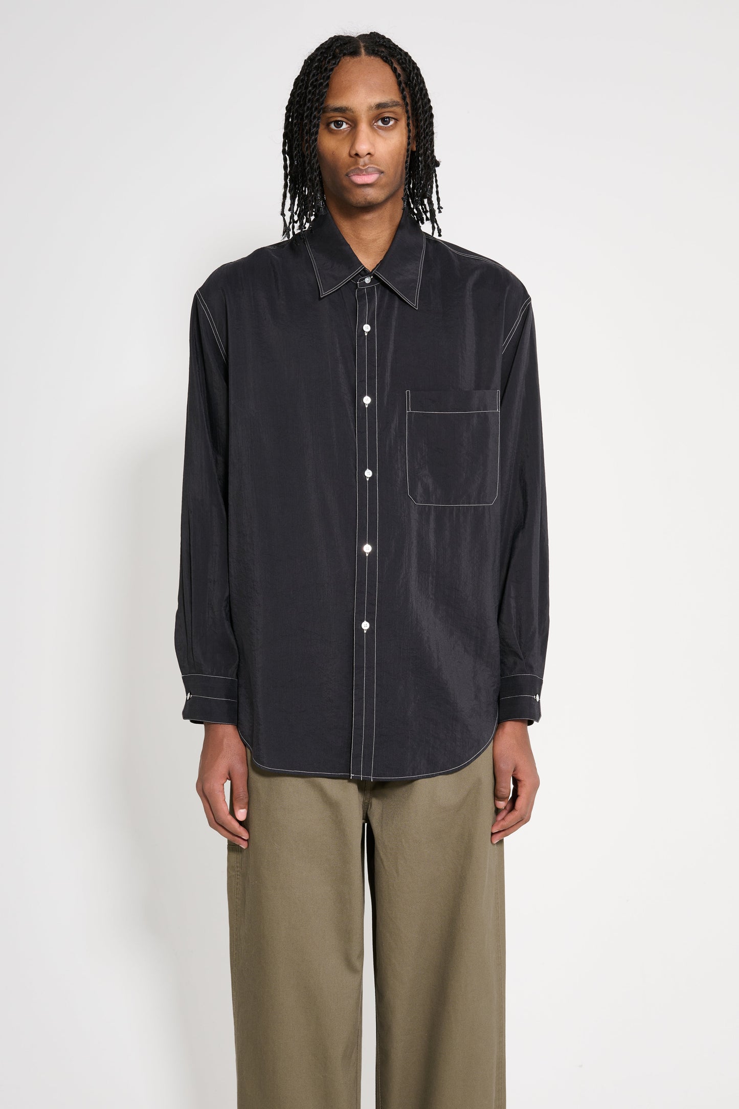 Lemaire Easy Shirt With Contrasted Stitch Black
