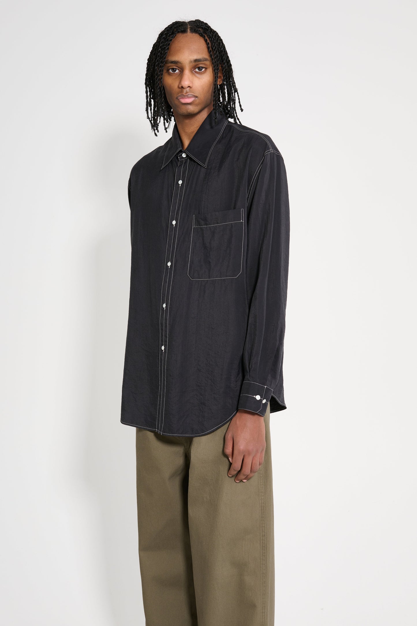Lemaire Easy Shirt With Contrasted Stitch Black