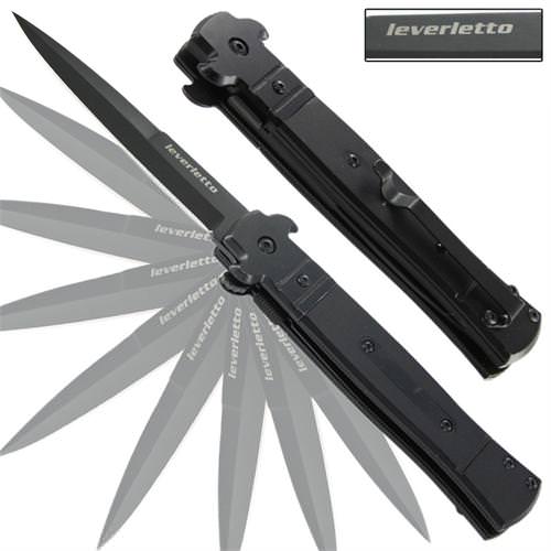 All Black Italian Stiletto Style Knife Spring Assisted Opening