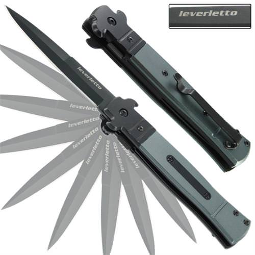 Grey Italian Stiletto Style Knife Spring Assisted Opening