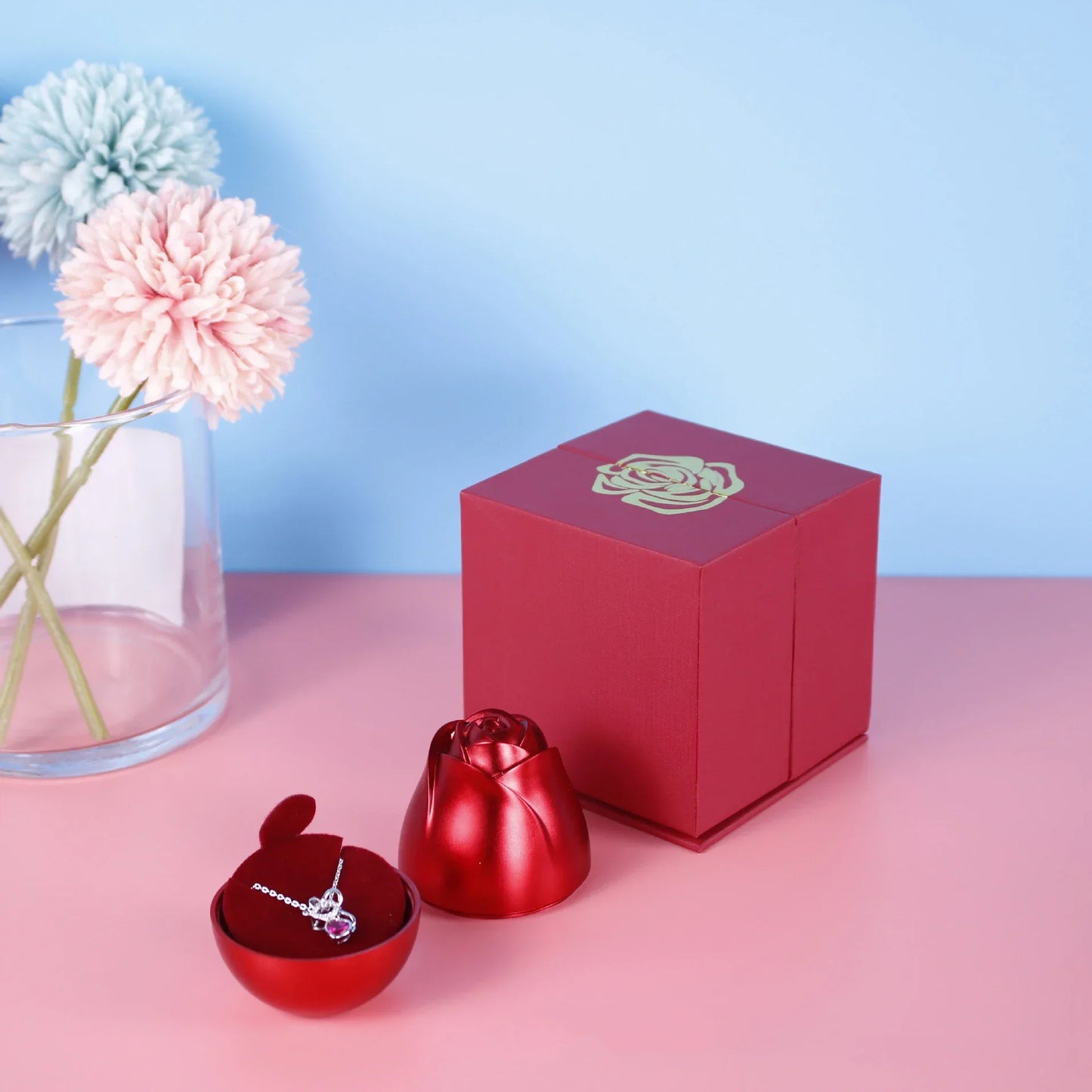 Lifting Rose Gift Box Jewelry Display for Women
