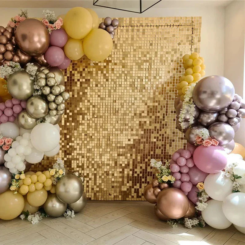 Light Gold Shimmer Wall Backdrop – 18 pcs Decorative Panels Glitter