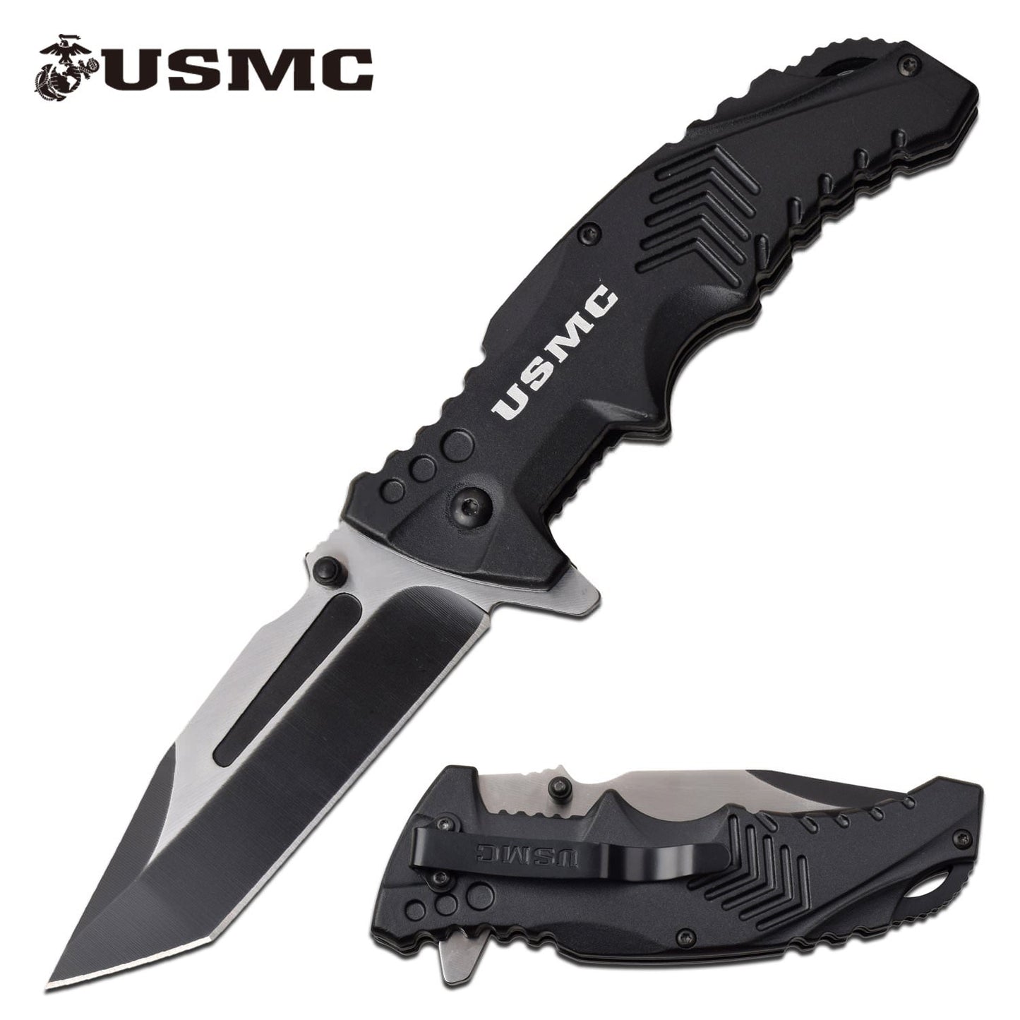 Official USMC 3.5" Tanto Blade Tactical Edc Black Spring-Assist Folding Pocket Knife
