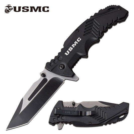 Official USMC 3.5" Tanto Blade Tactical Edc Black Spring-Assist Folding Pocket Knife