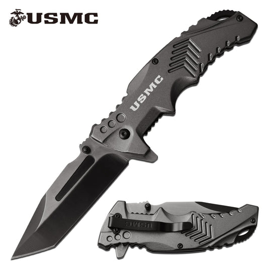 Official USMC 3.5" Tanto Blade Tactical Edc Grey Spring-Assist Folding Pocket Knife