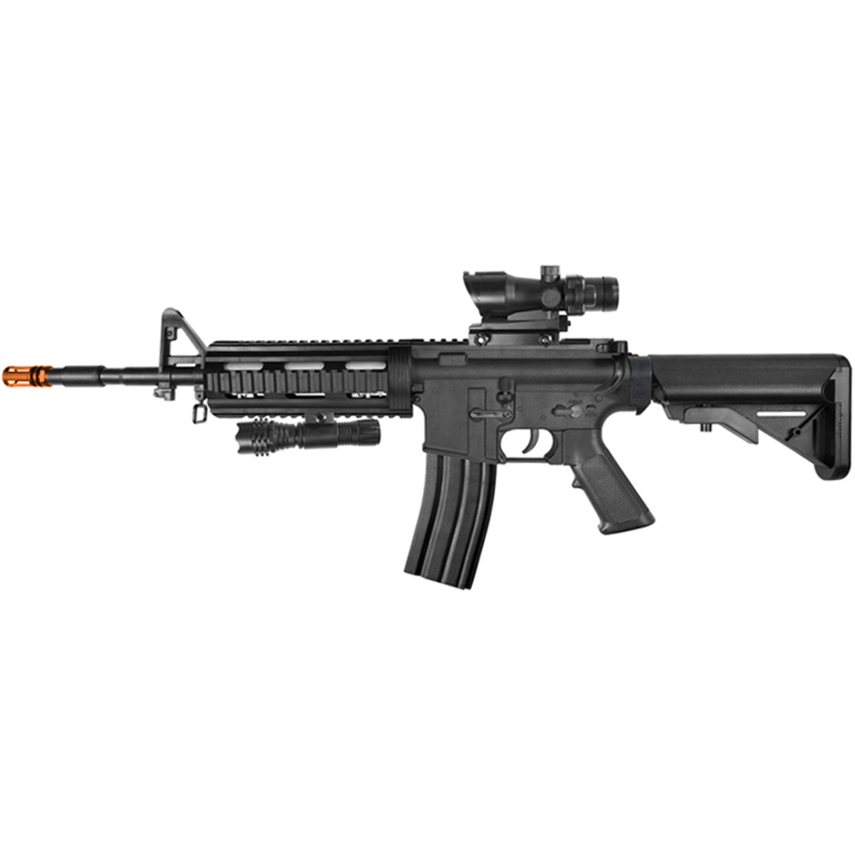 Heavy Weight Large Magazine M4 Airsoft Spring Rifle with Flashlight and Red Dot Sight - TOPHATTER'S ARMORY DEALS