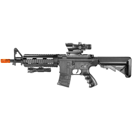 Heavy Weight Short Barreled M4 Airsoft Spring Rifle with Flashlight and Red Dot Sight