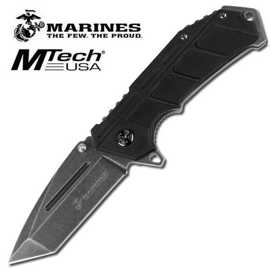 USMC Marines Assisted Opening Black G10 Handle Tanto Blade Knife
