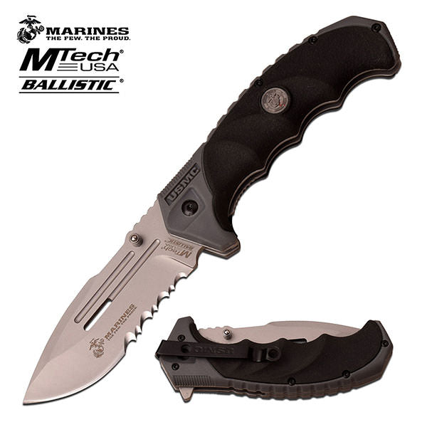 MTech USA 5 Inch Marines Spring Assisted Knife Black Grey - TOPHATTER'S ARMORY DEALS