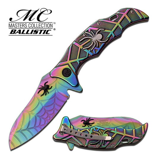 Rainbow Spider Web Spring Assist Assisted Knife Ti-Acid Etch Blade