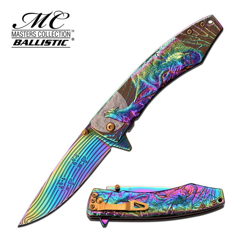 Assisted Opening Rainbow Ti-Coated Wolf Handle Gift Collectible Pocket Knife