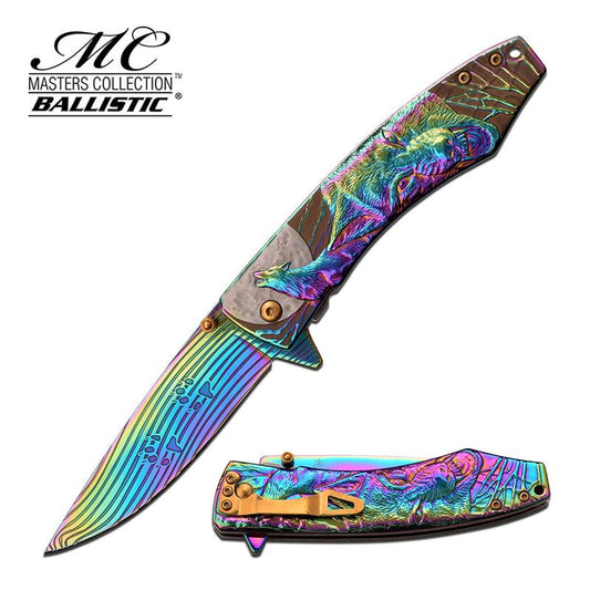 Assisted Opening Rainbow Ti-Coated Wolf Handle Gift Collectible Pocket Knife