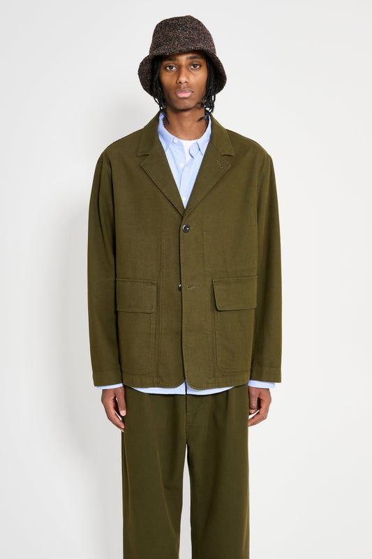 Margaret Howell MHL Flap Pocket Blazer Cotton Wool Drill Moss