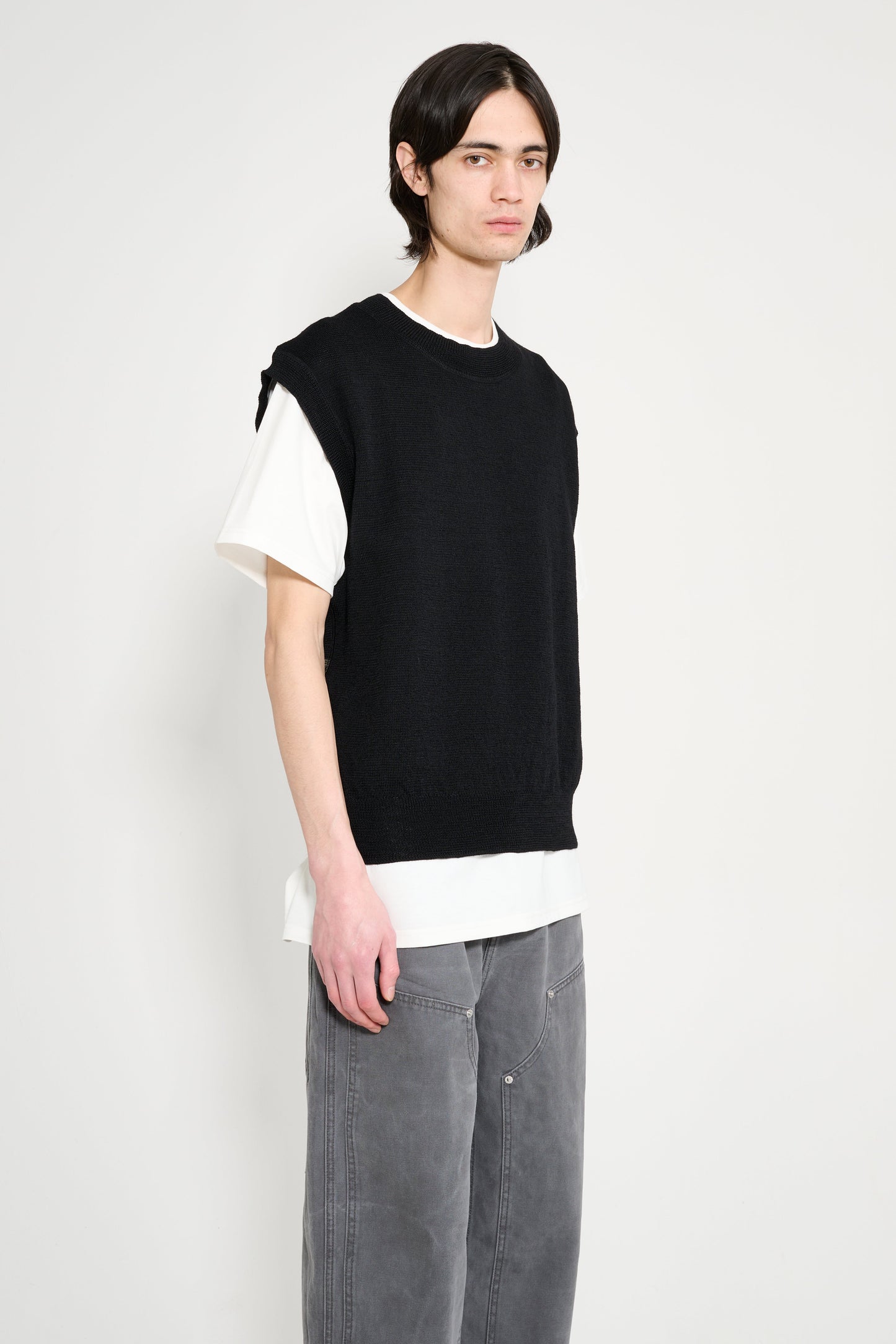 Margaret Howell MHL Block Stripe Slipover Dry Wool Black / Olive