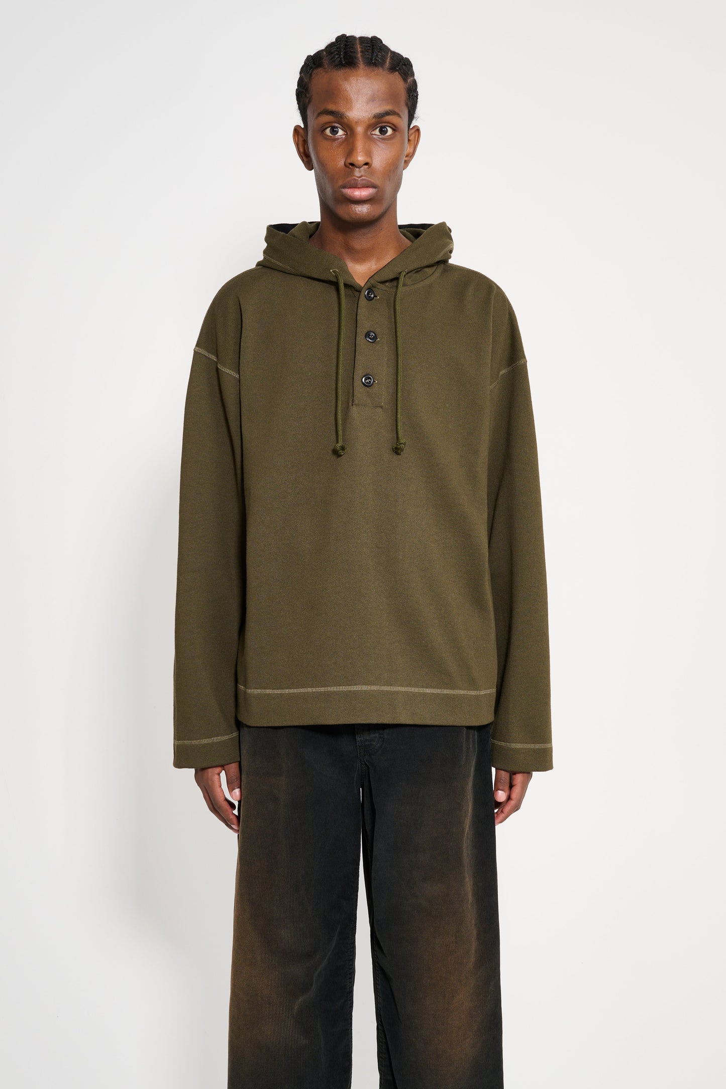 Margaret Howell MHL Button Hoodie Open End Jersey Seaweed