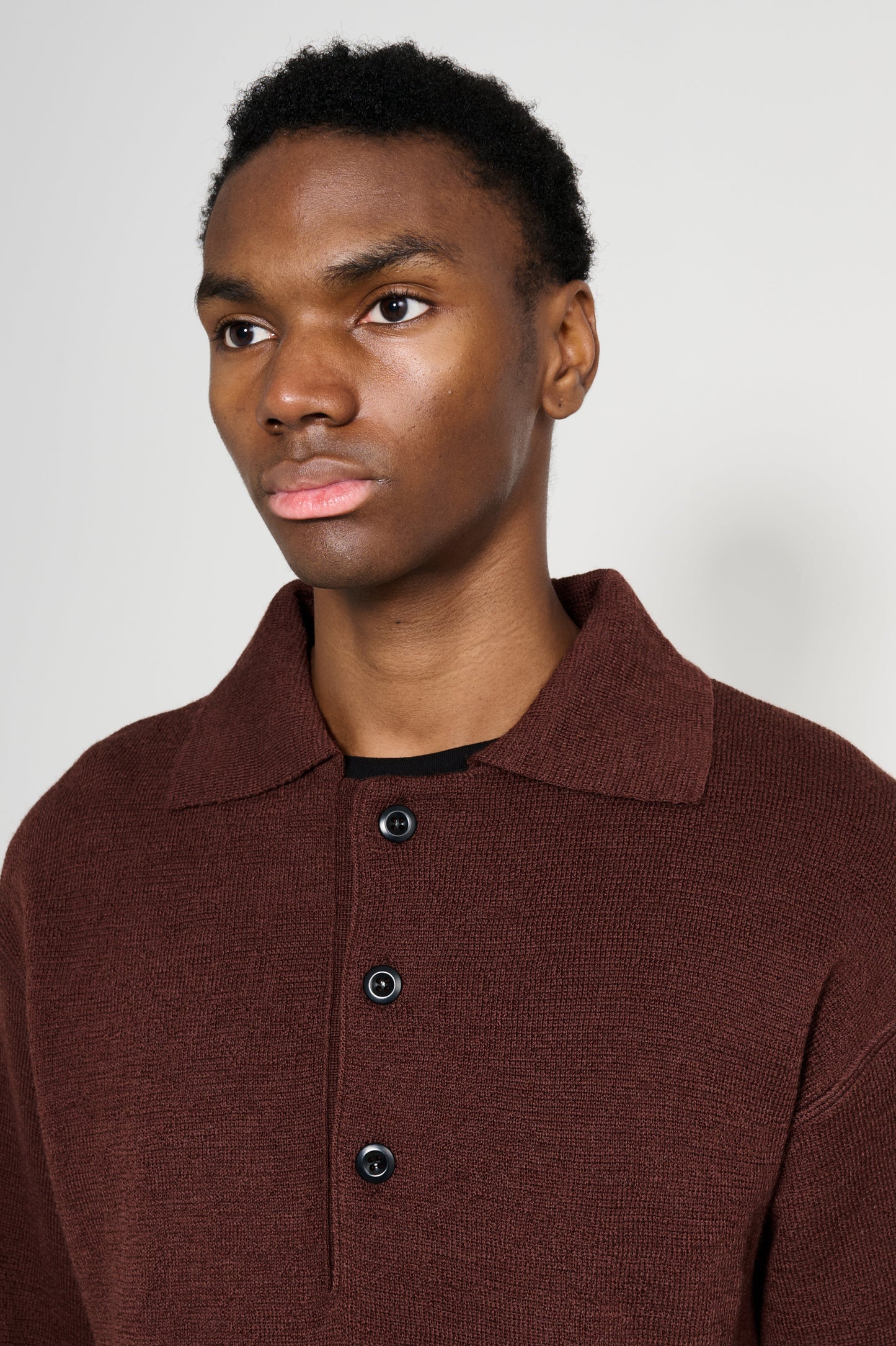 Margaret Howell MHL Oversized Knitted Polo Dry Wool Dark Brown