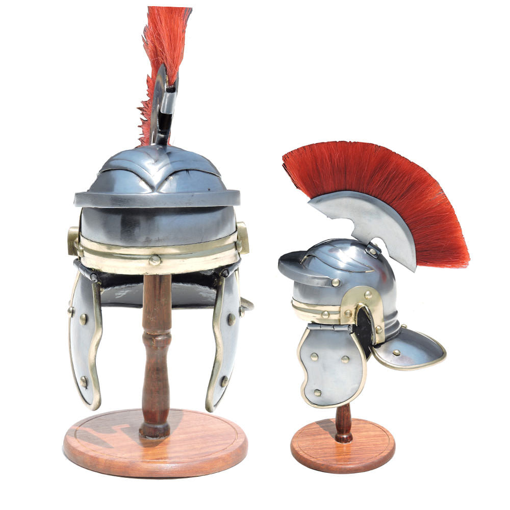 Mini Imperial Itallic Roman Officer Helmet With Display Stand & Detachable Plume - TOPHATTER'S ARMORY DEALS