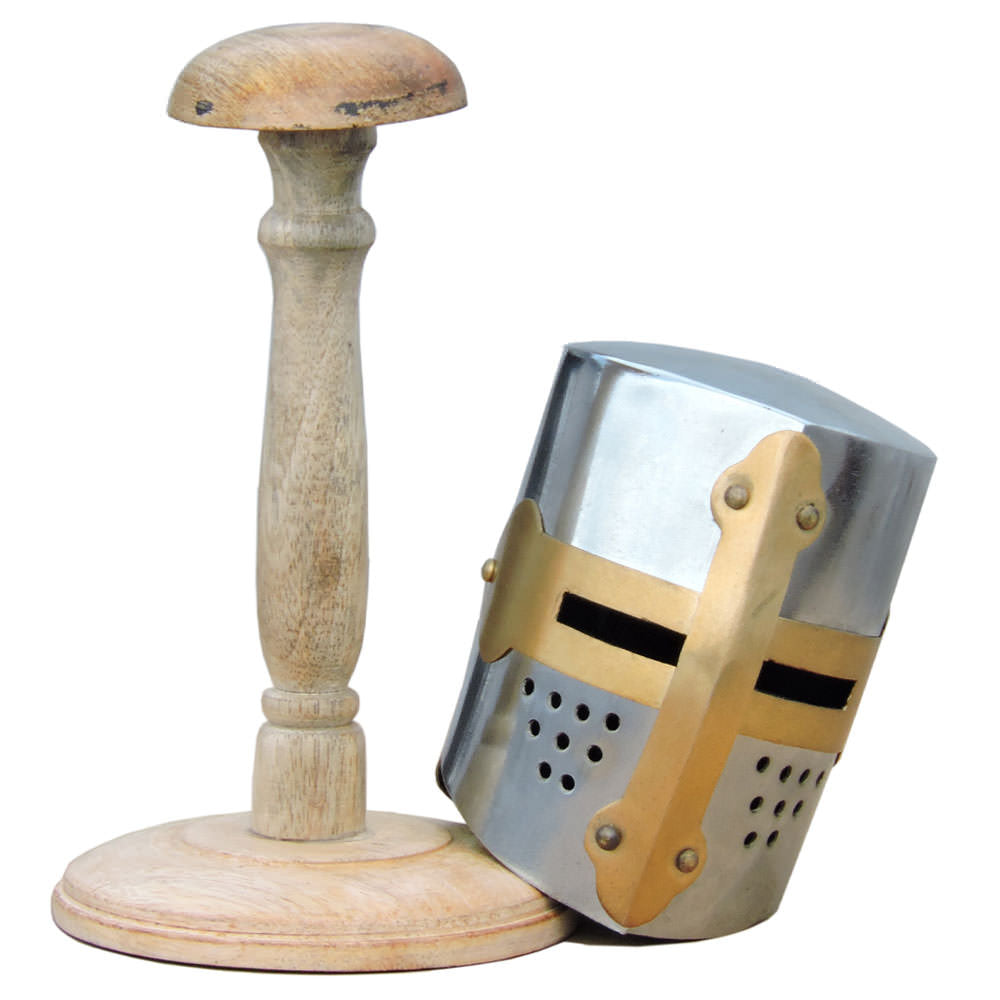 Mini Knight Crusader Great Helmet With Display Stand - TOPHATTER'S ARMORY DEALS
