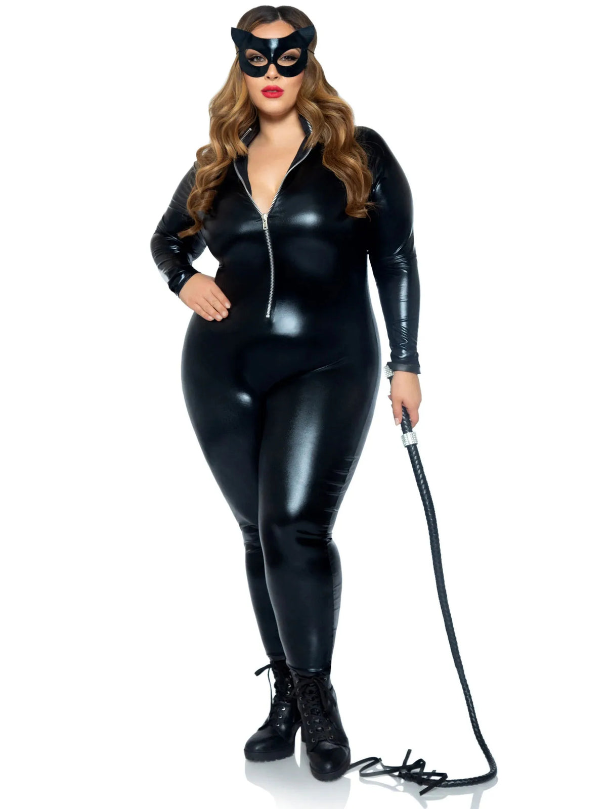 Leg Avenue Lame Zipper Front Catsuit – Wet-Look Faux Leather Catsuit