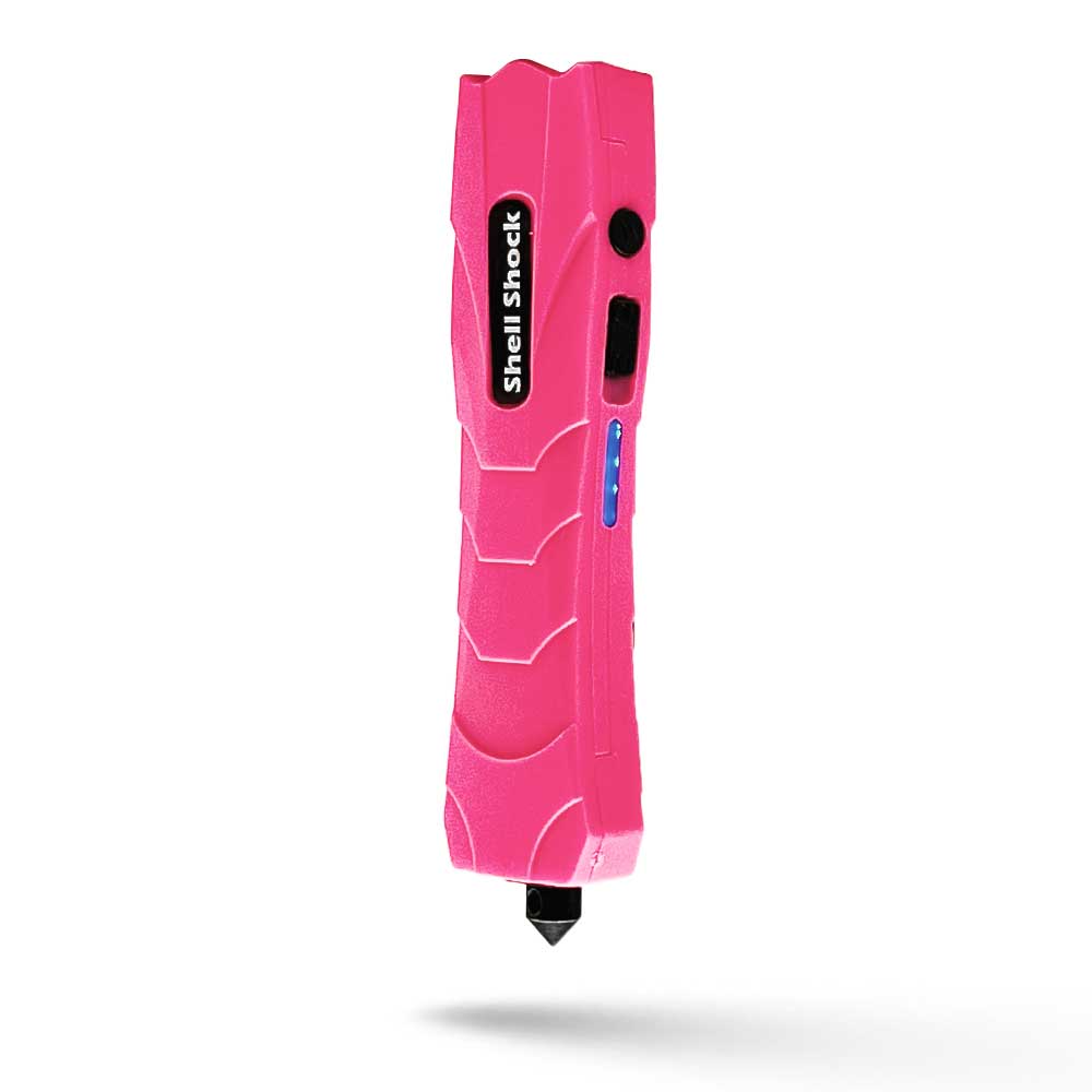 Pink Shell Shock Pocket Knife Styled Stun Gun Flashlight Combo with Glass Breaker