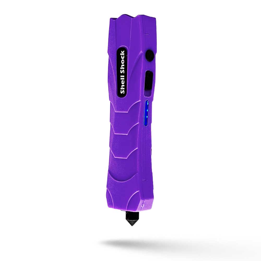 Purple Shell Shock Pocket Knife Styled Stun Gun Flashlight Combo with Glass Breaker