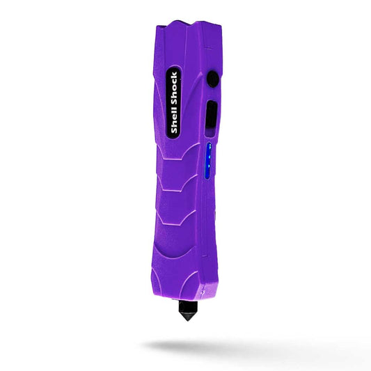 Purple Shell Shock Pocket Knife Styled Stun Gun Flashlight Combo with Glass Breaker