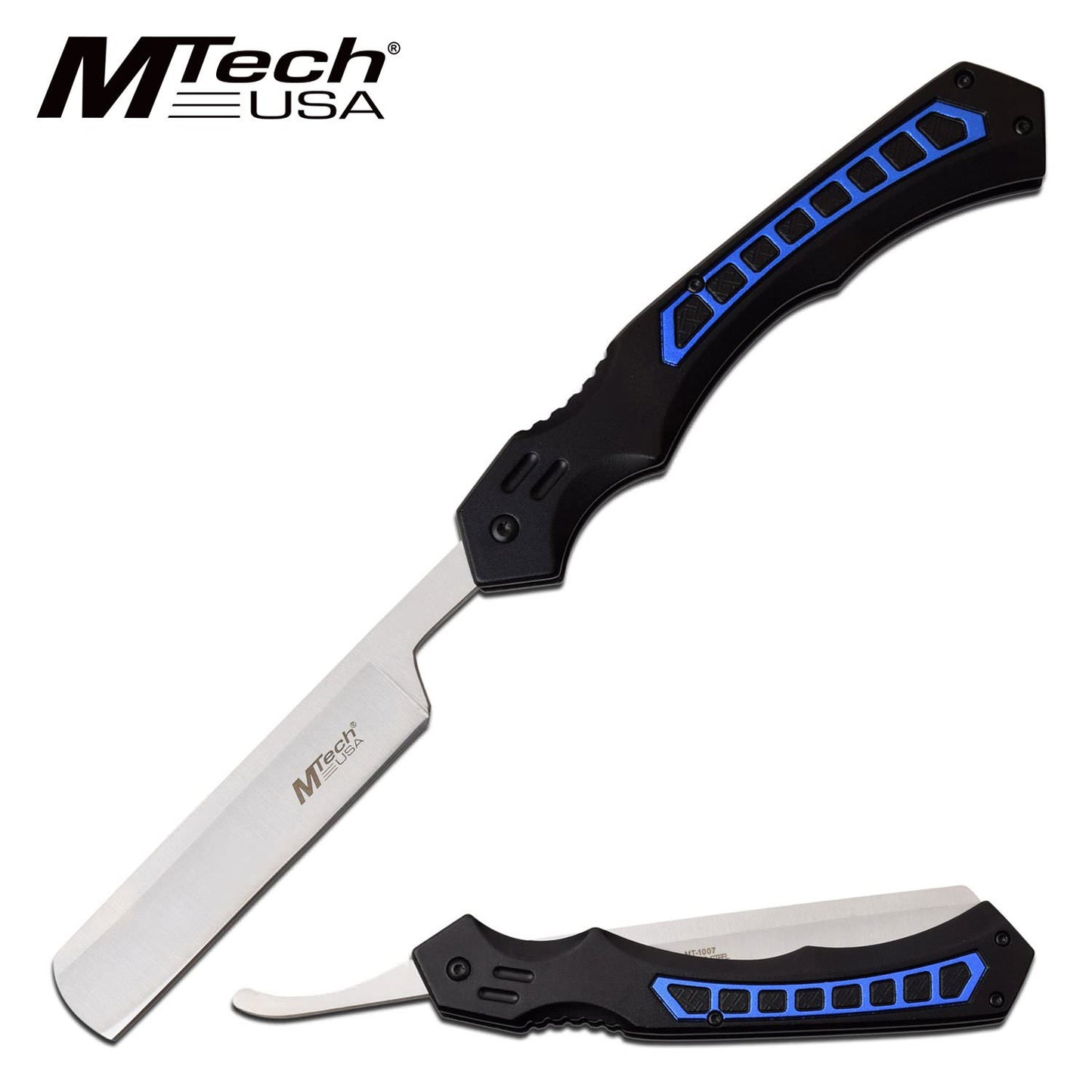 Straight Razor Mtech Tactical Black Blue Stainless Steel Blade Folding Knife