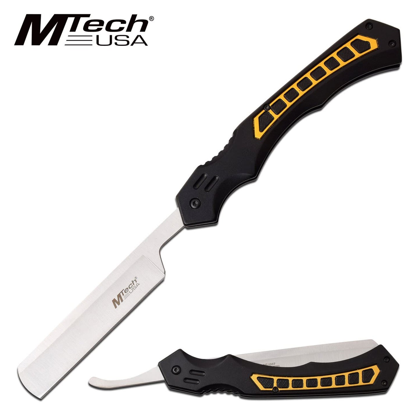 Straight Razor Mtech Tactical Black Yellow Stainless Steel Blade Folding Knife