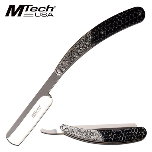 Straight Razor Mtech 9.75" Overall Ornate Barber Shaving Blade - Black