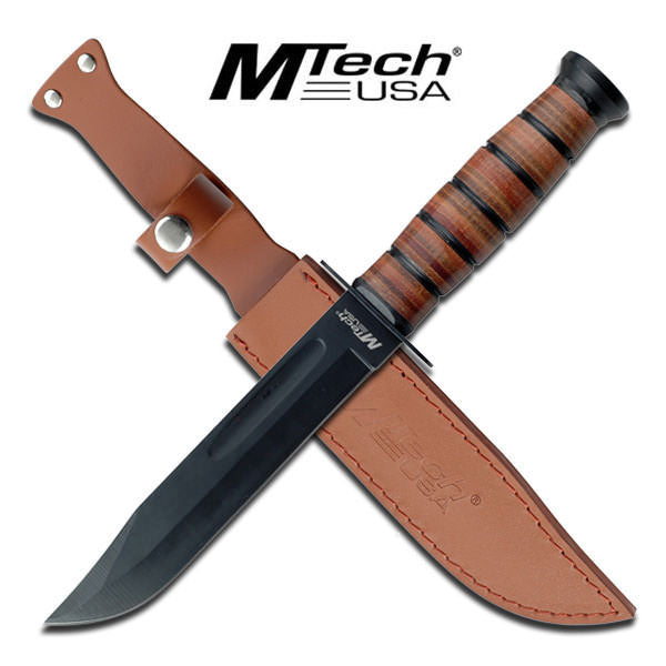 12" Fixed Blade 440 Stainless Steel Knife Leather Sheath - TOPHATTER'S ARMORY DEALS