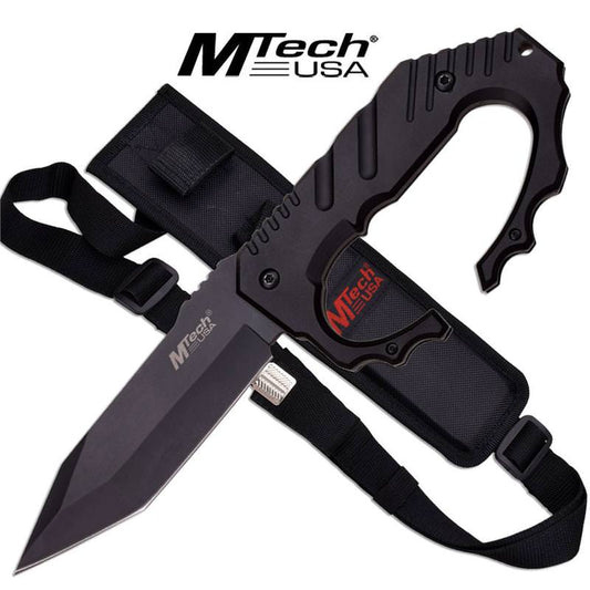 Fixed Blade Knuckle Handle Tactical Knife - Black Handle Tanto Blade