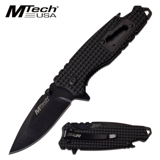 Mtech Black Multi-Tool Tactical EDC Bottle Opener Spring-Assist Folding Knife