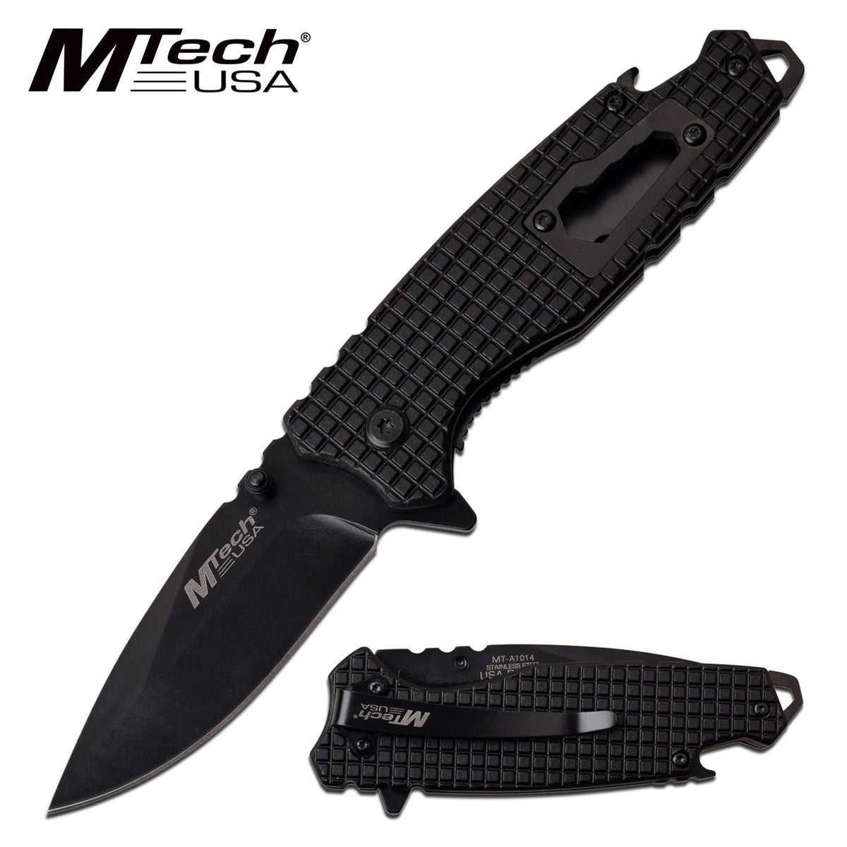 Mtech Black Multi-Tool Tactical EDC Bottle Opener Spring-Assist Folding Knife  - TOPHATTER'S ARMORY DEALS