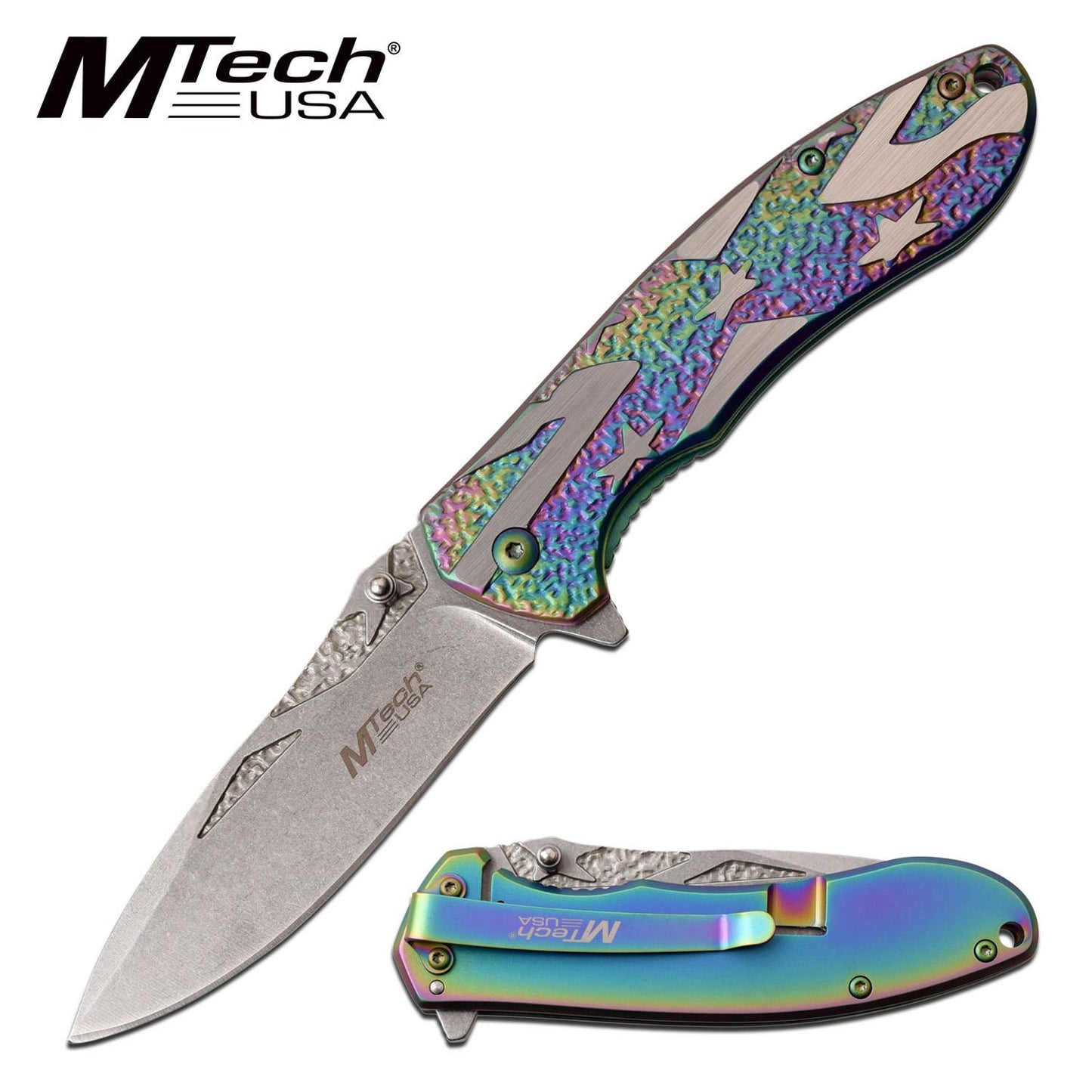 All-Steel 3.5" Blade Rainbow Rebel Spring-Assist Folding Knife