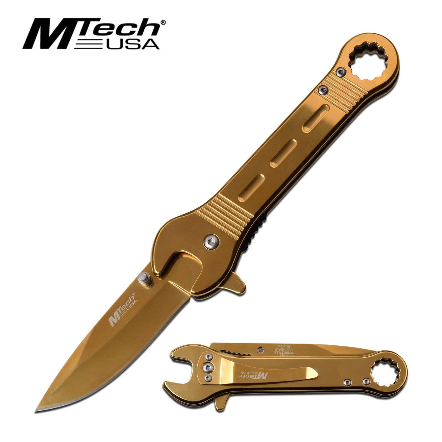 Gold Blade Mechanic Wrench Handle Assisted Opening Knife