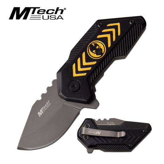 Mtech Compact 1.75" Blade Black Yellow Skull Spring-Assist Folding Knife