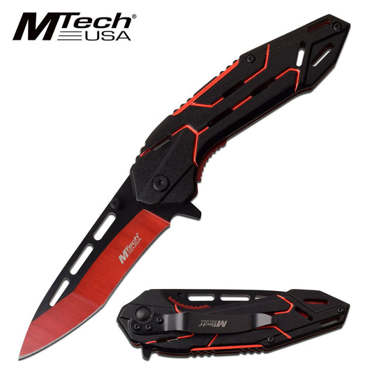 Mtech 3.5" Black Tanto Blade Red Tactical Spring-Assist Folding Knife